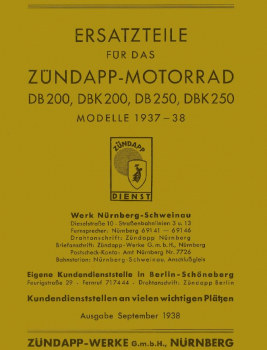 Ersatzteilkatalog DB200 DBK200 DB250 DBK250 1937-1938