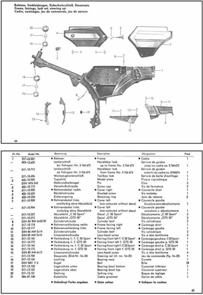 Ersatzteilkatalog Typen 517 KS50 C50 usw. alle Typen