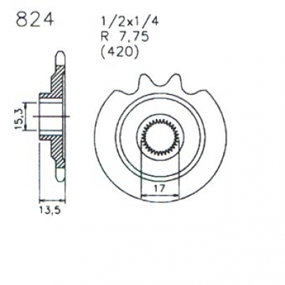 Ritzel 16 Zähne 1/2x1/4