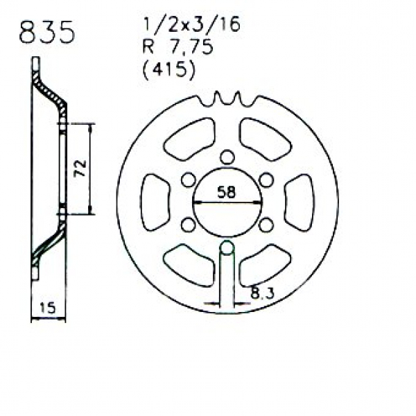 Kettenrad 43 Z 1/2x3/16 83543 Z 3/16" 415 (Standard 448)