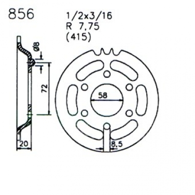 Kettenrad 44 und 47 Zähne Teilung 1/2 x 3/16 R7,75 (415) passend für Zündapp CS50 448-310 GTS50WC 540-180