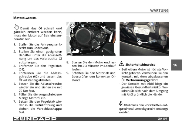 Bediehnungsanleitung Zündapp ZXN ZRN 125