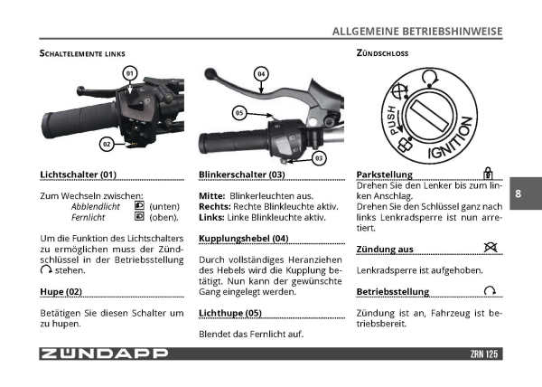 Bediehnungsanleitung Zündapp ZXN ZRN 125
