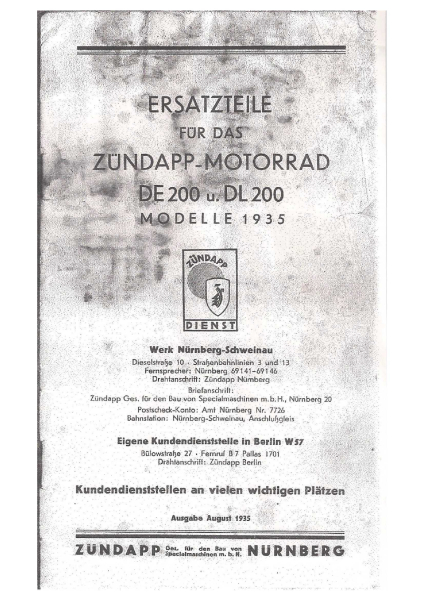 Ersatzteil Katalog DB200 DE200 DL200 1935-1950