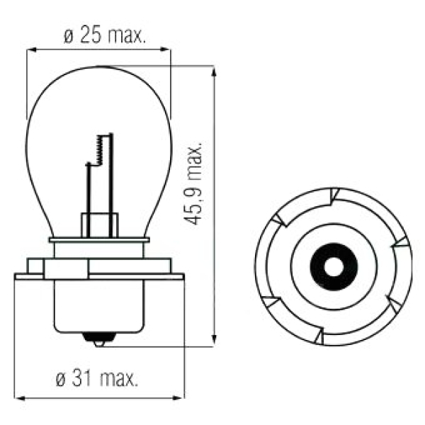 6V T 15W - P26S Haupscheinwerfer 15W