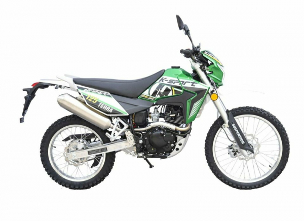 K-Sport Terra 125 ccm Motorrad, Crossbike EURO 4, Grün-Weiß,5gang