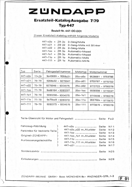 Ersatzteilkatalog  Typ 447 aus 12/1977