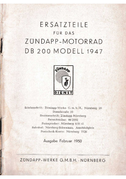 Ersatzteil Katalog DB200 DE200 DL200 1935-1950